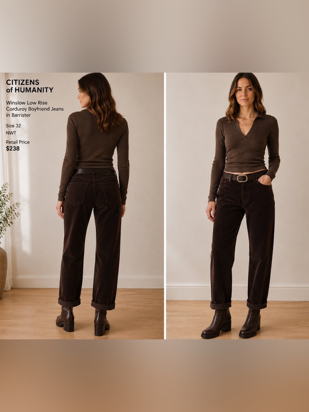 Citizens of Humanity Winslow Low Rise
Boyfriend Corduroy Jean 32 NWT Barrister